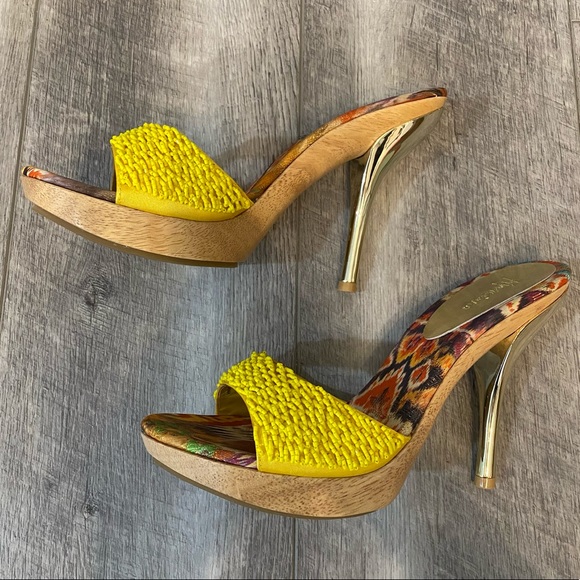Marciano Yellow Beaded Heels | Womens US 10 - Picture 1 of 11